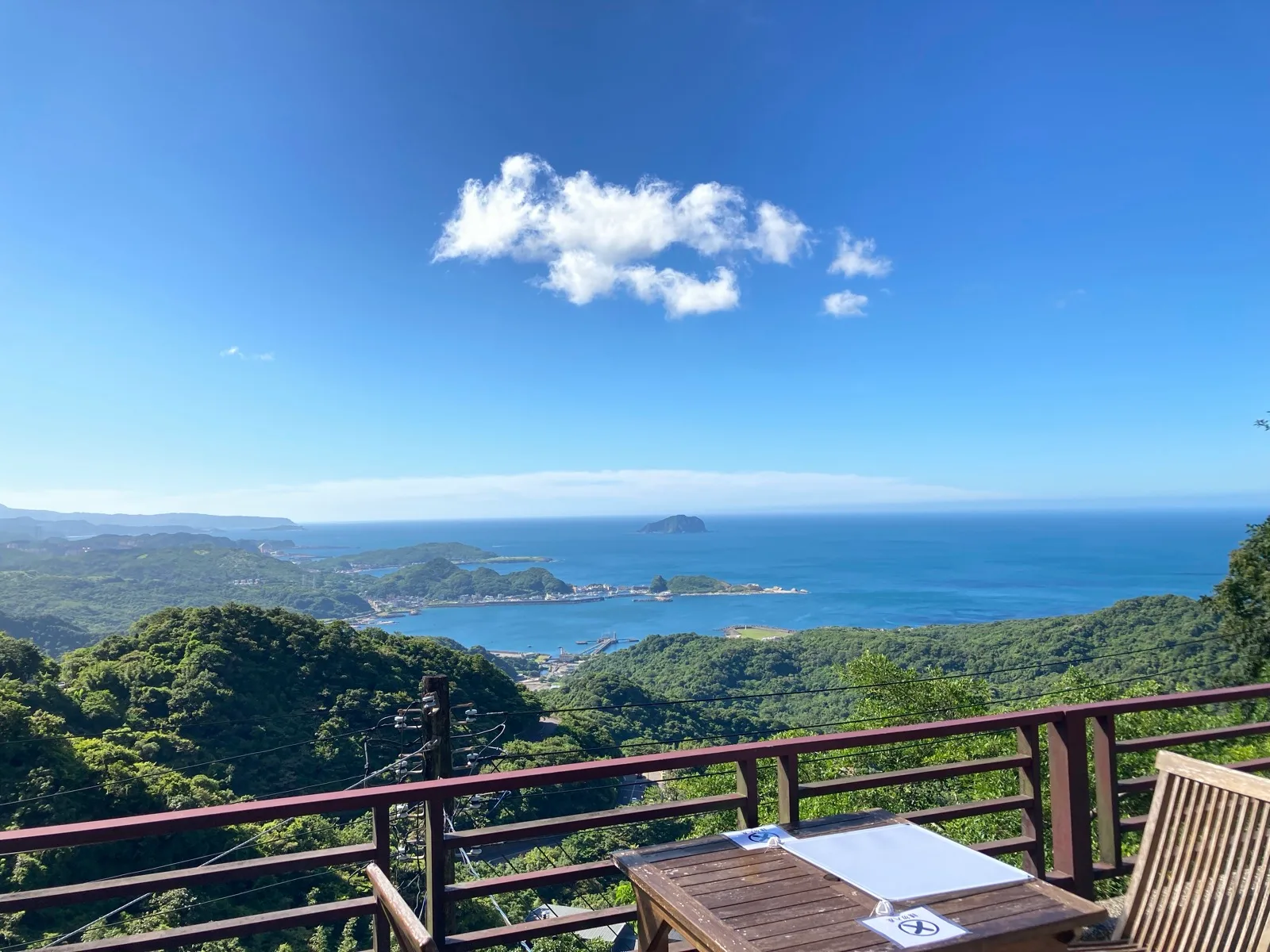 Traveler photograph of a terrace overlooking the hills and coast from Jiufen