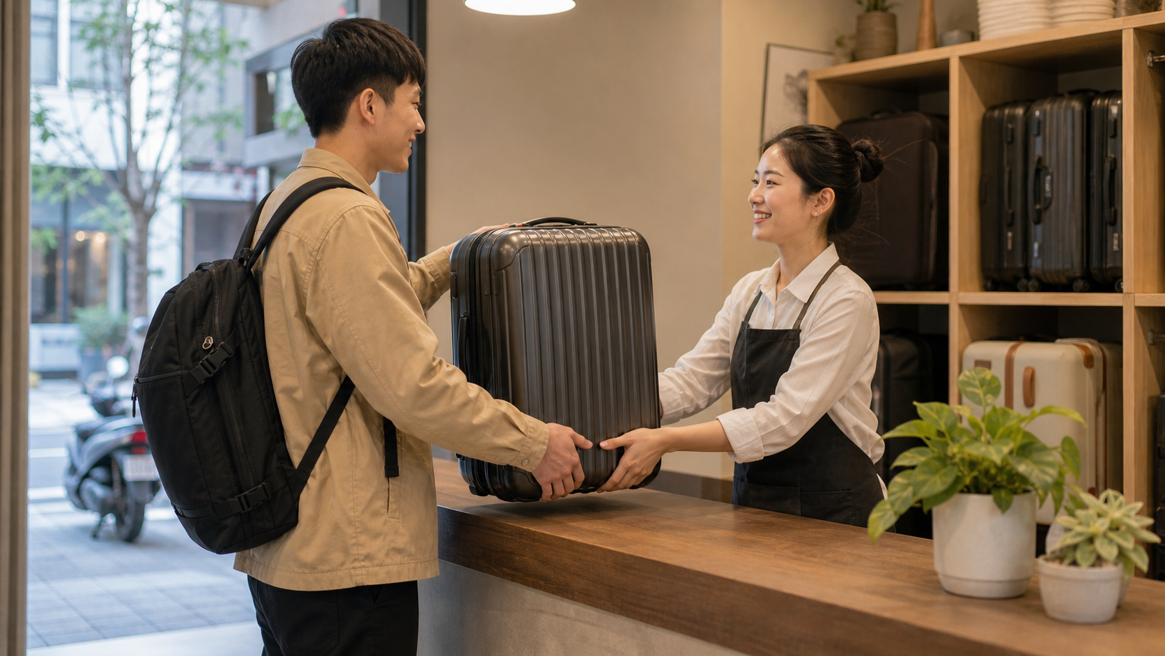 旅客在台北合作店家完成短時間行李寄放交接